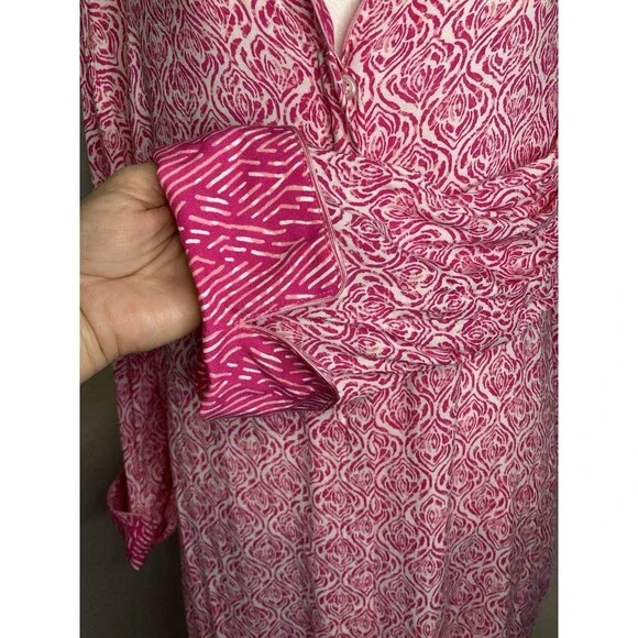 Oscar de la Renta Pink Label Long Robe Kaftan MuMu Button Front Women's L/XL